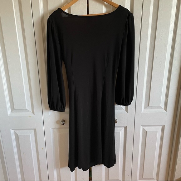 Ann Taylor Wrap Dress Womens 10 Black Classic Slinky Classy 3/4 Sleeve Corporate - Picture 7 of 13